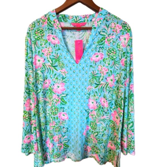 NWT Lilly Pulitzer Luna Bay Tunic Surf Blue Oh Diamond Girl Engineered Size XL - Picture 5 of 9